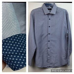 BC COLLECTION Navy Diamomd Medalion Like New Casual Dress Shirt